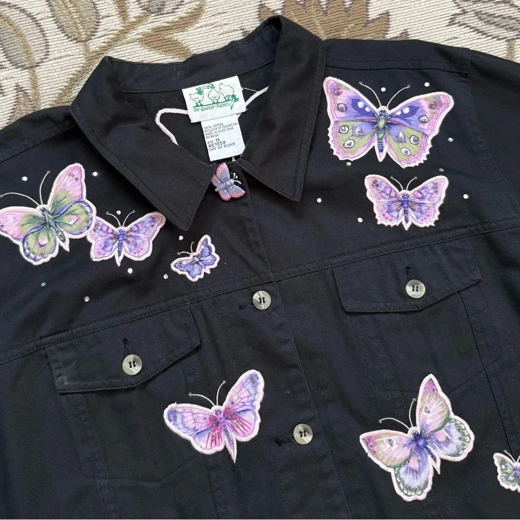 Vintage Quacker Factory Butterfly Jacket Shacket Embroidered Button Down 1X XL - Image 2