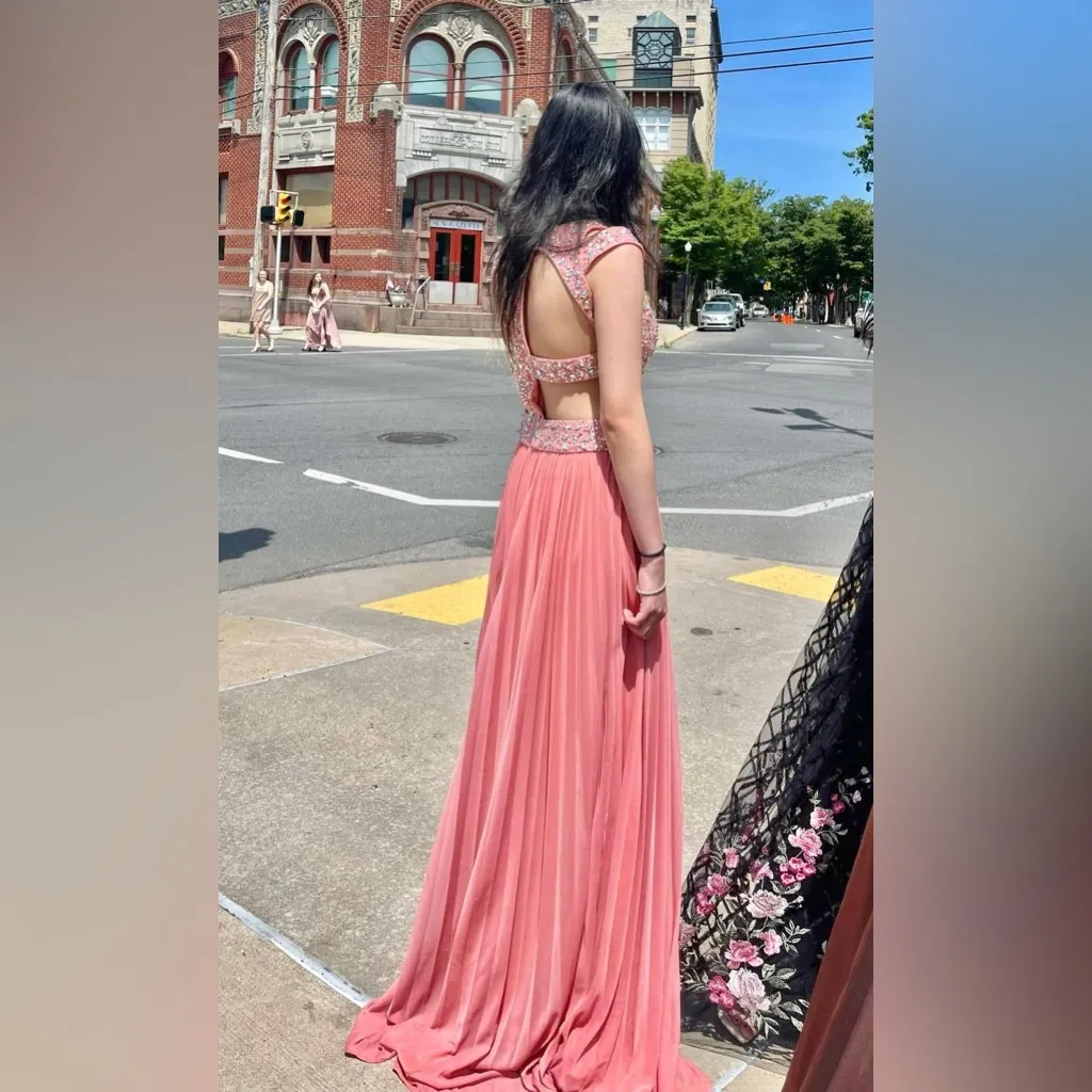 BETSY & ADAM Cut-out Sides A-line V-neck Beading Prom Long Deess - Image 2