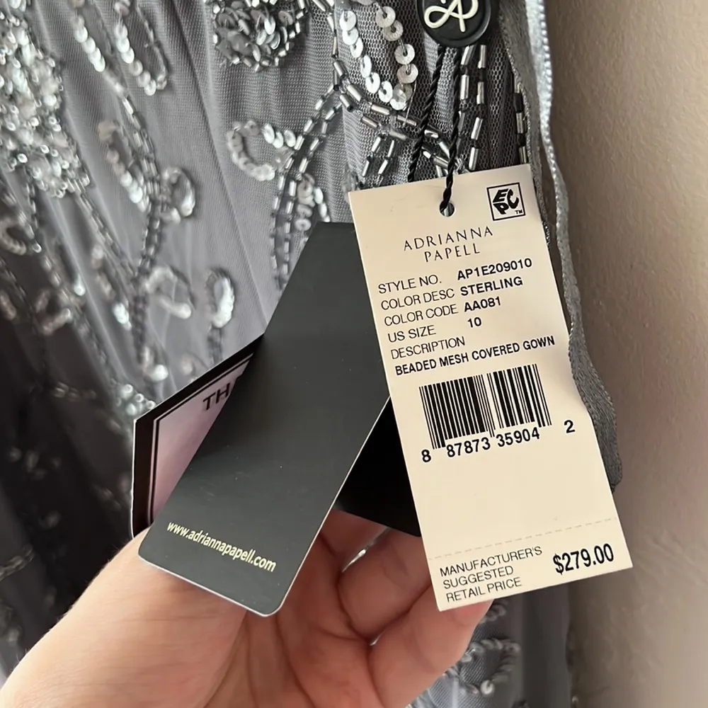 NWT Adrianna Papell Beaded Mesh Covered Gown - Image 3