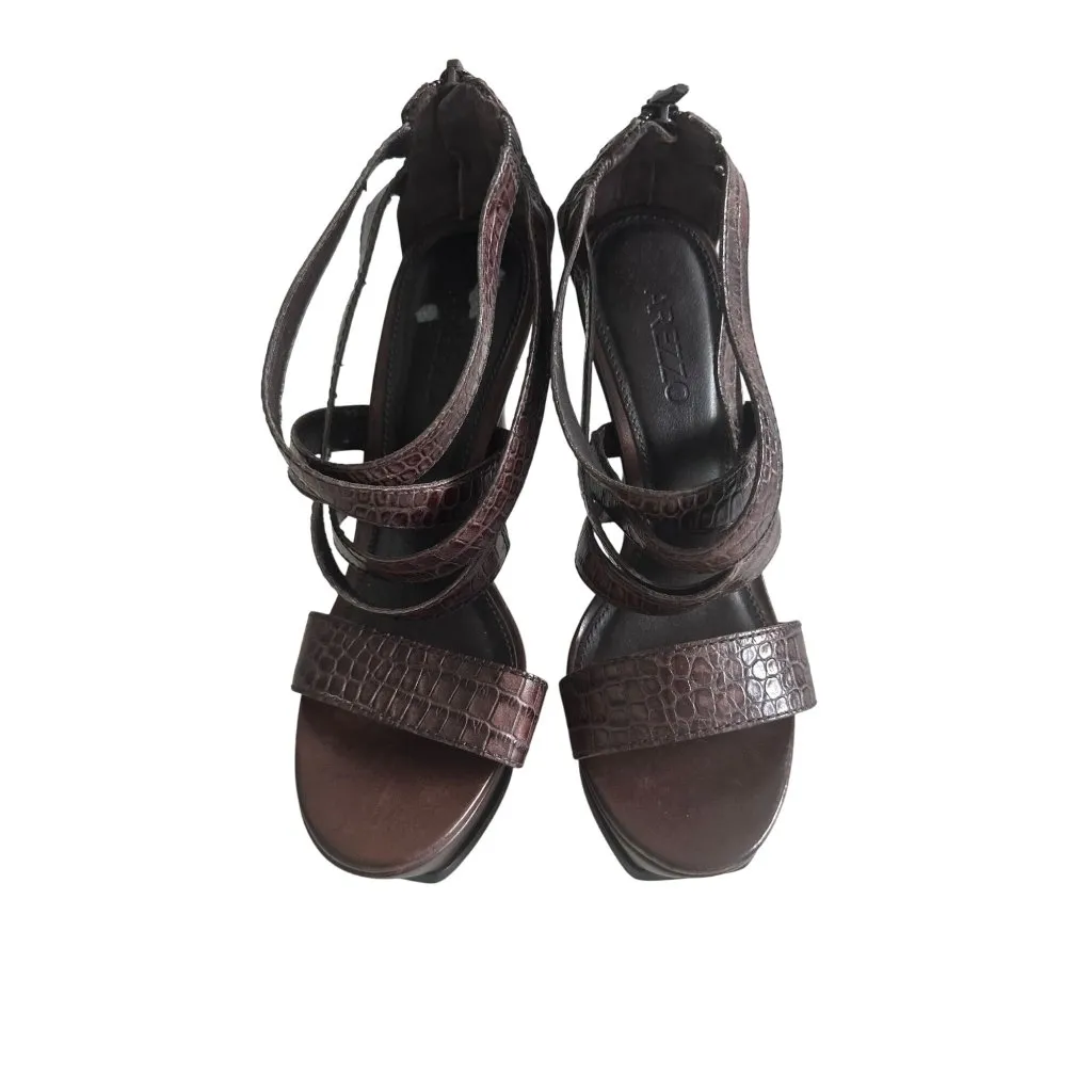 AREZZO Brown Leather Platform Sandals Heels Size US 6 - Image 2