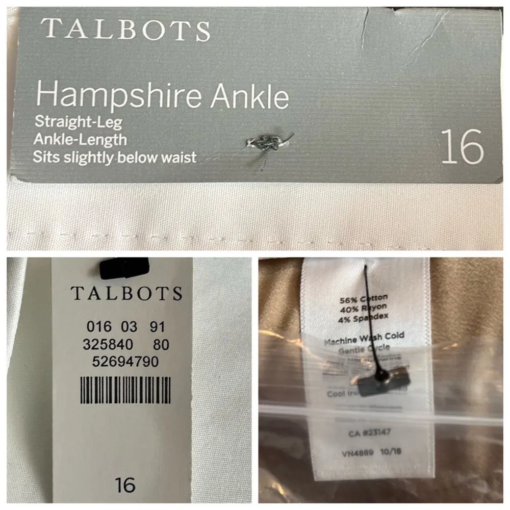 Talbots NEW Hampshire Ankle Pants Straight Leg White Stretch Women's Size 16 - Image 7