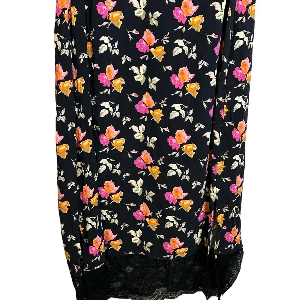 Zara Moody Floral‎ Print and Lace Slip Midi Dress Small - Image 4