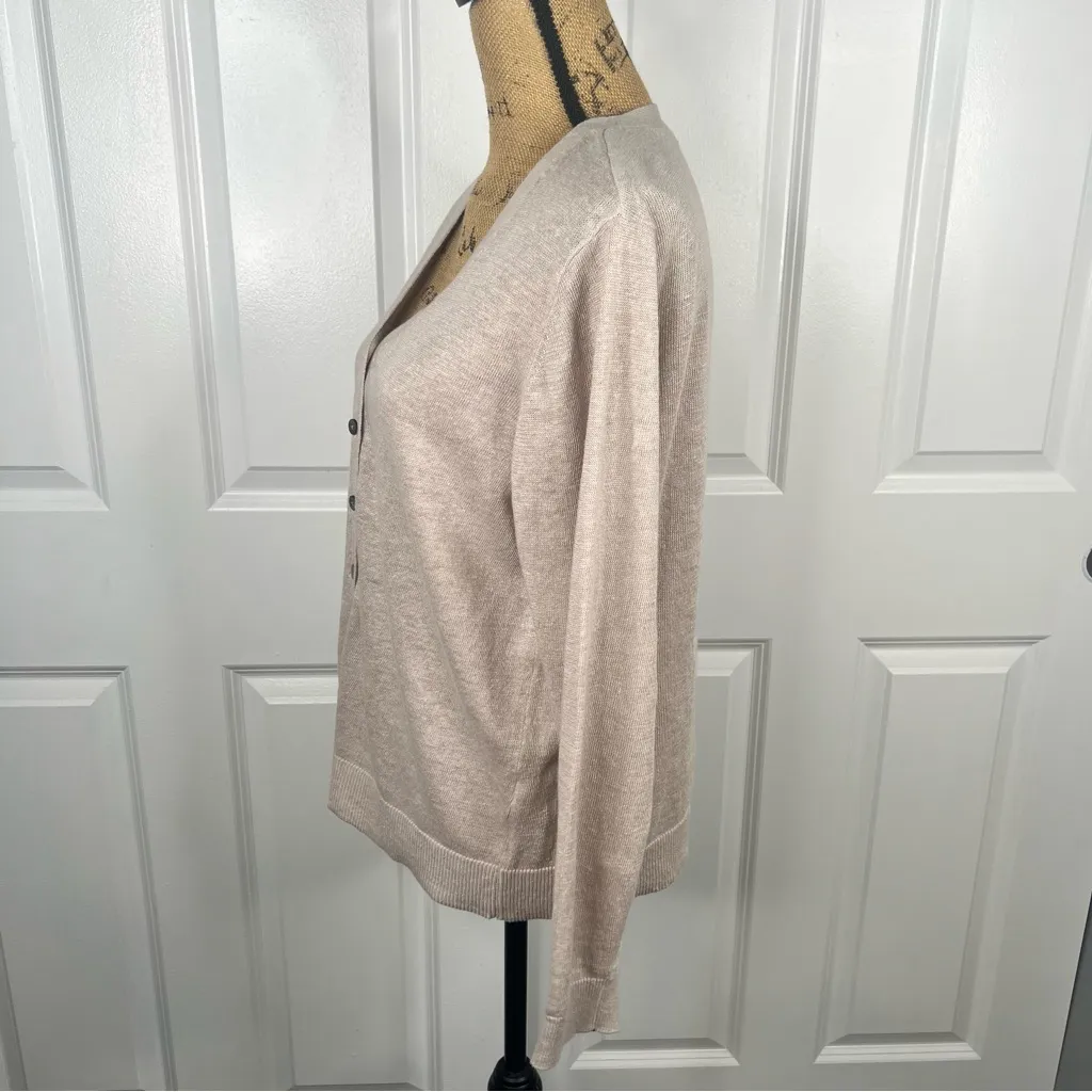 Sz L Garnet Hill 100% Linen Oatmeal Button Ip Cardigan $179 MSRP NWOT - Image 3