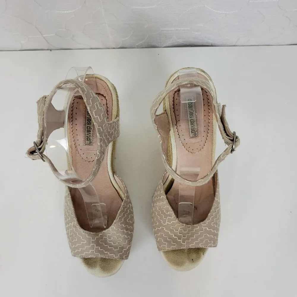 Charles David Womens Sandals Size 10 Taupe Wedge Heel Slingback Espadrille - Image 72