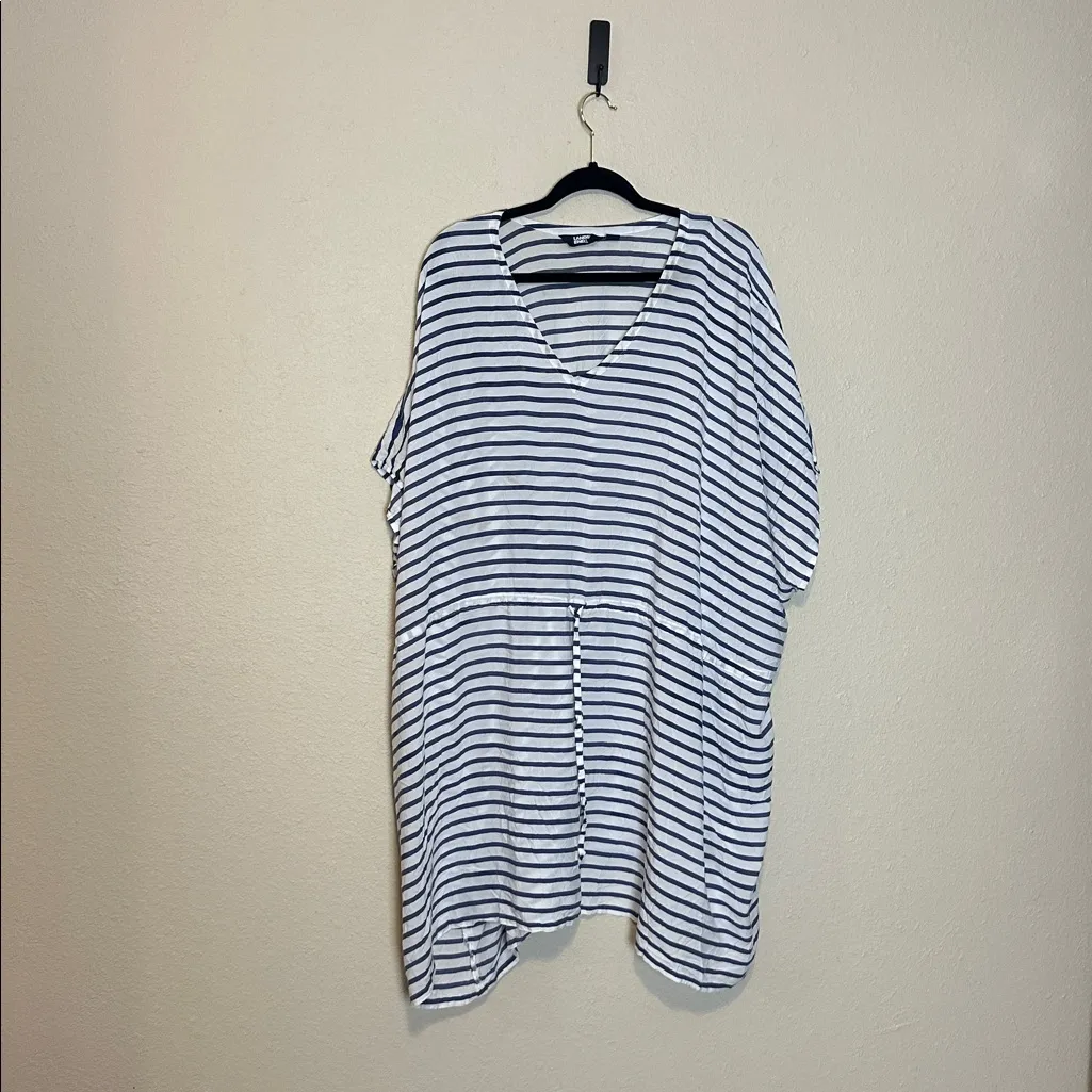 LANDS' END Navy Blue White‎ Striped Cover Up Pullover Adjustable Waist Strap - Image 2
