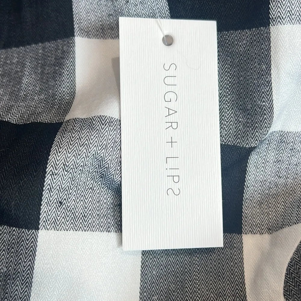 Sugar + Lips Black and White Check Sleeveless Tie Front Cropped Blouse NWT - Image 5
