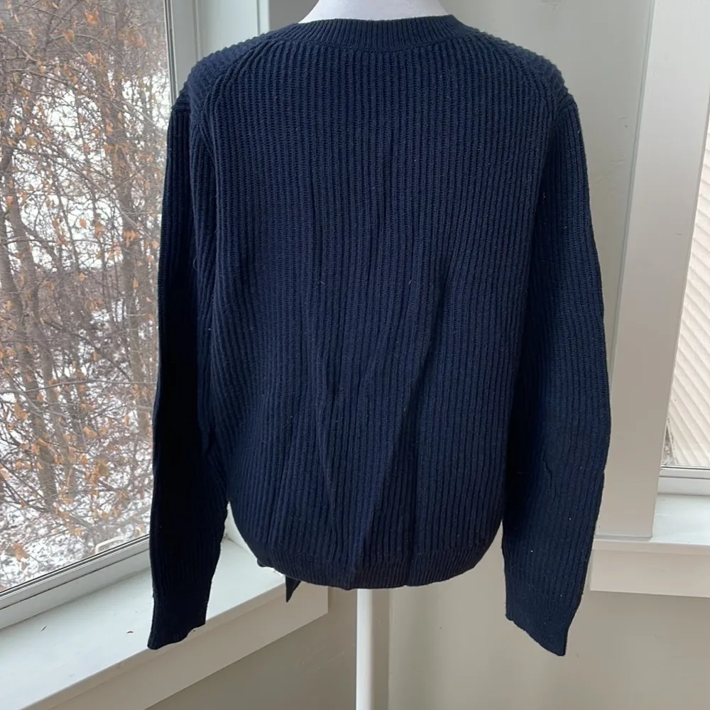 Madewell Navy Blue Side-Tie Pullover Ribbed Crewneck Sweater Cotton Sz M - Image 8