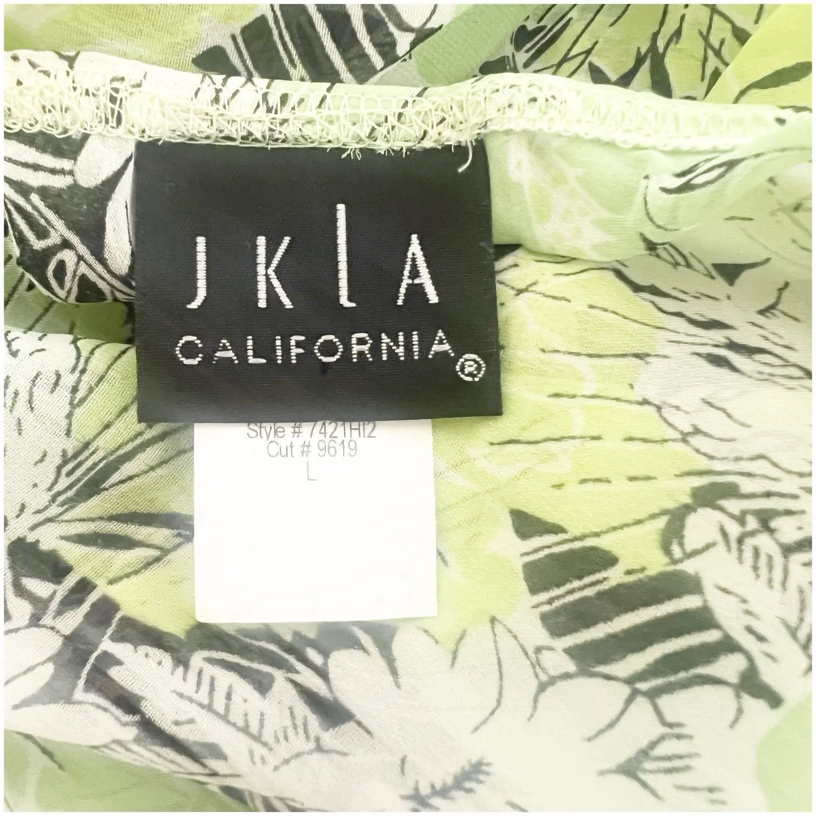 JKLA California Women’s Y2K Tank Chiffon Size Large Green White Sweetheart Neck - Image 10