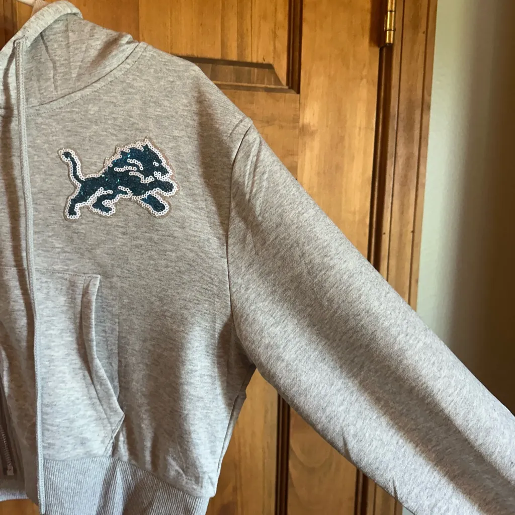 Detroit Lions sweatshirt! NFL gray sequin bedazzled logo hoodie size small! - Image 9