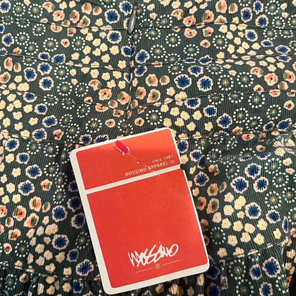 VTG Mossimo Retro Boho Green Floral Corduroy Mini Skater Skirt Side Zip NWT Size undefined - Image 6