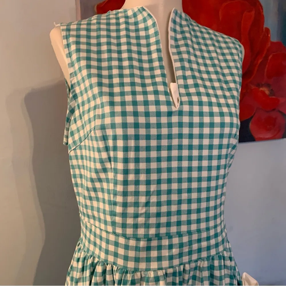 Vintage Dress Womens Green White Gingham Plaid Rockabilly Talon Zipper Size M Size M - Image 2