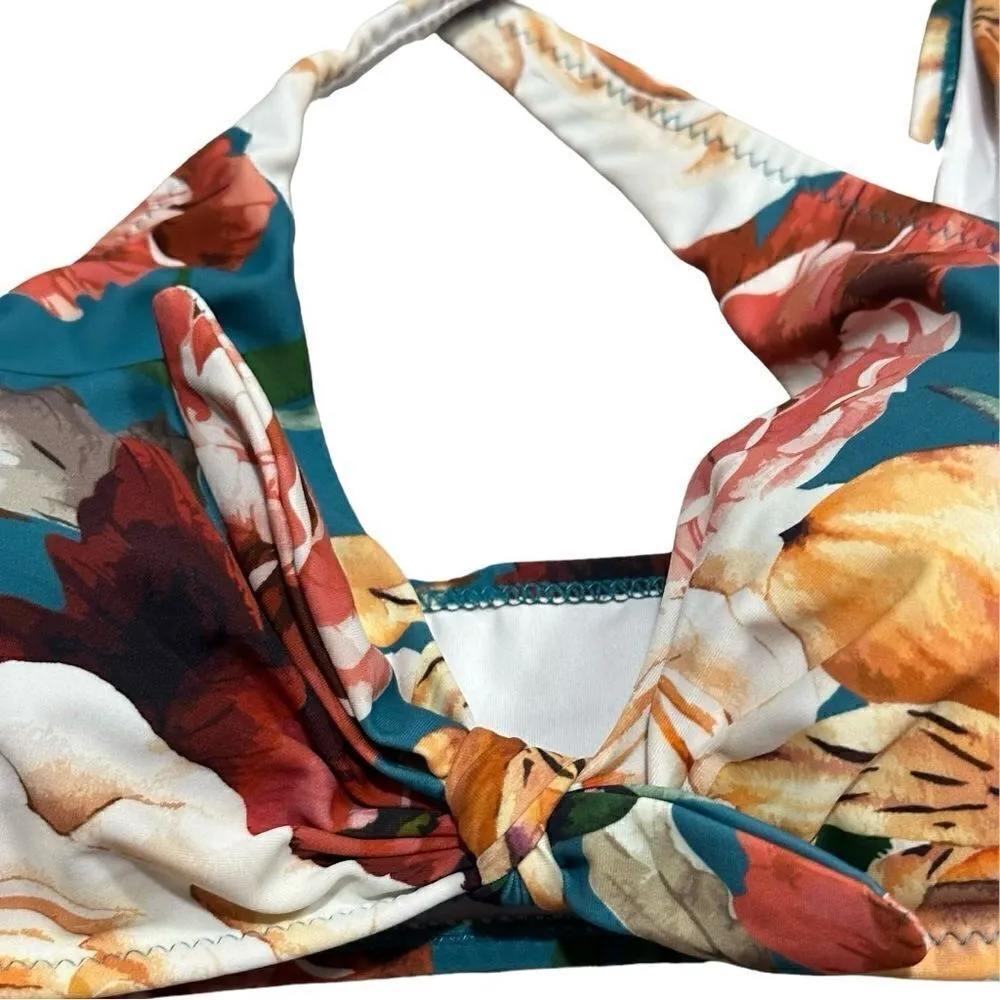 Rust Color & Floral Longline Bikini Size Medium - Image 3