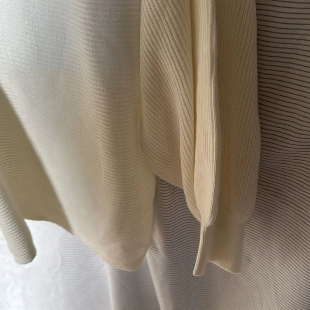 1. STATE | Ivory Cream V Neck Bubble Balloon Sleeve Ribbed Sweater | Size Large - Image 4
