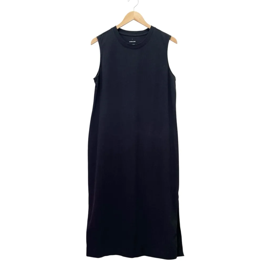 Everlane The Weekend Tank Dress Black Organic Cotton Midi Sleeveless Size Large - Image 3
