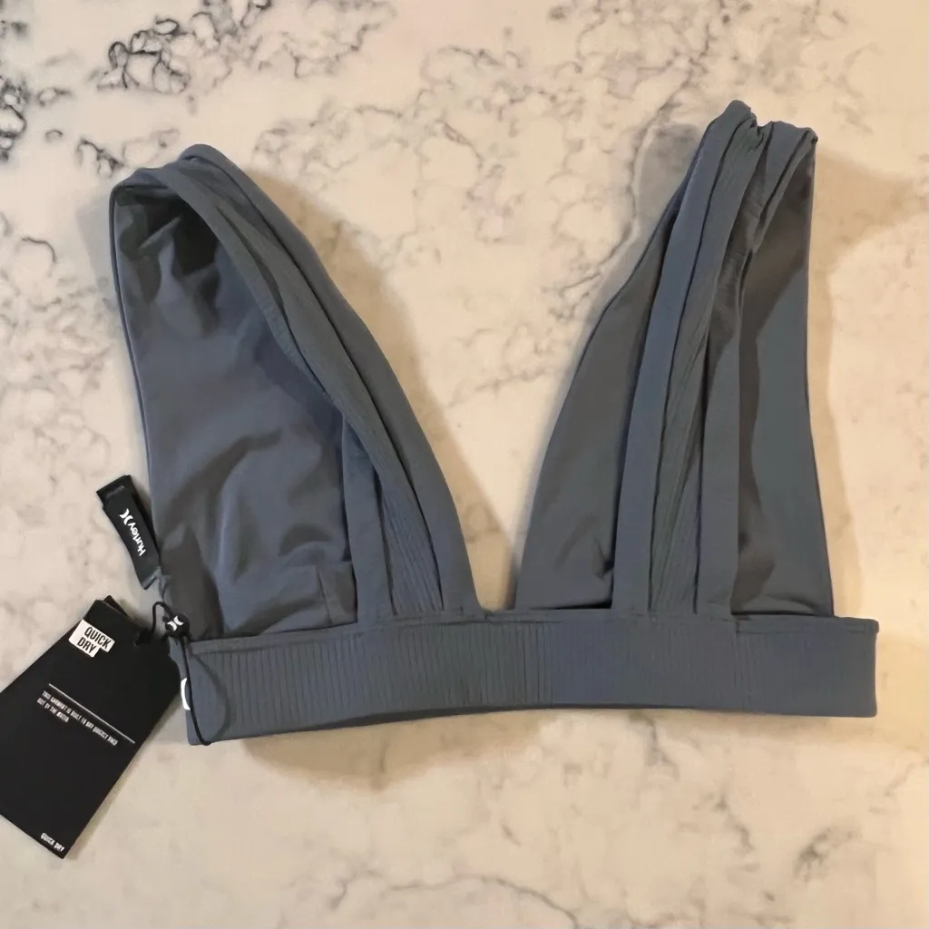 Hurley Quick Dry Embroidered Banded Blue Surf Top Swim Bikini Top New XS $75 - Image 4