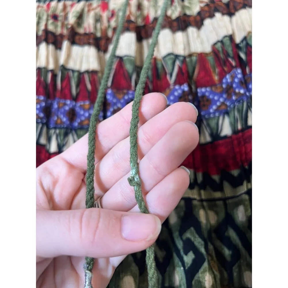 Vintage Pull On Geometric Earth Tone Maxi Skirt Sz L Boho Ren Fair Fairy Grunge Red Size L - Image 8