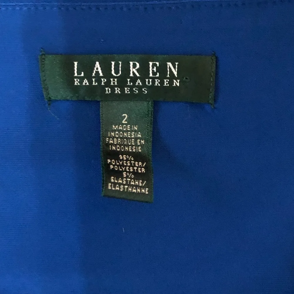Lauren by Ralph Lauren Rusched Faux Wrap Dress in Blue. Size 2 Blue - Image 4