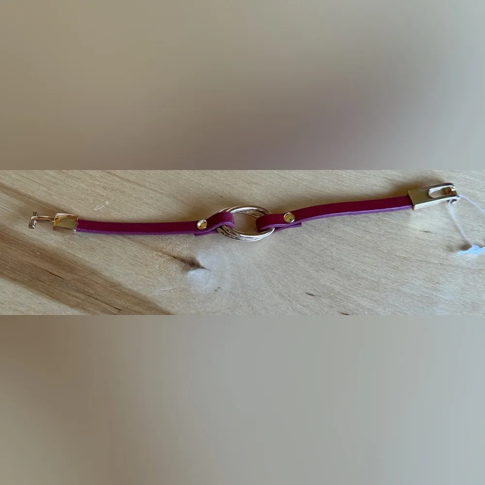 Avenue Leather Burgundy Bracelet with Gold Details - Image 3