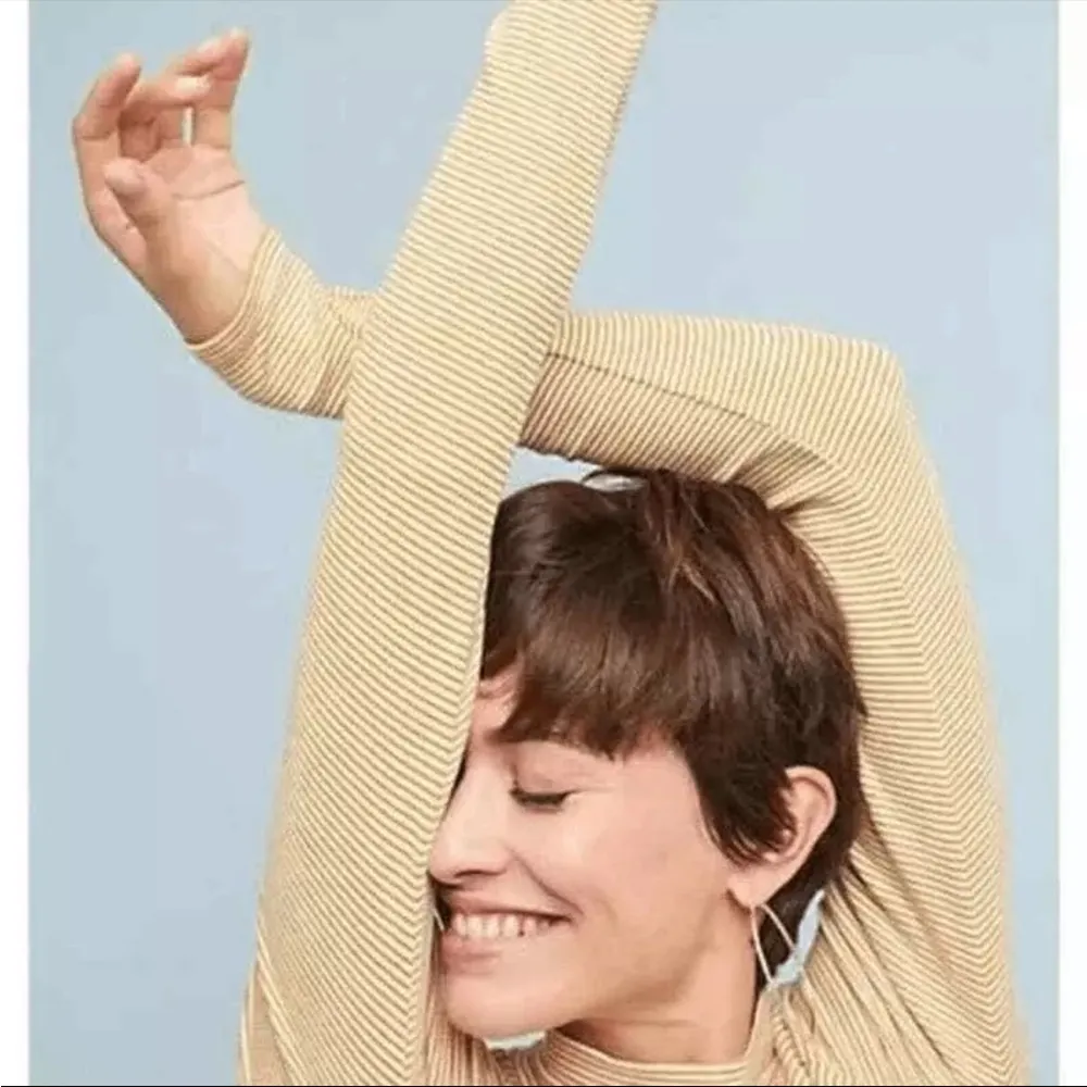 ANTHROPOLOGIE Pure + Good mock neck golden ribbed knit striped shirt - size XS - Image 3