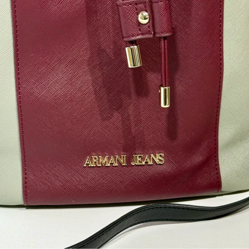 Armani Jeans Colorblock Bucket Shoulder Bag EUC Red - Image 7