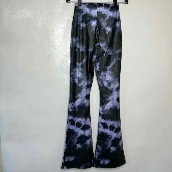 Topshop‎ Womens Petite SZ 0  Flare Pants Black Purple Tie Dye High Rise Trousers - Image 2