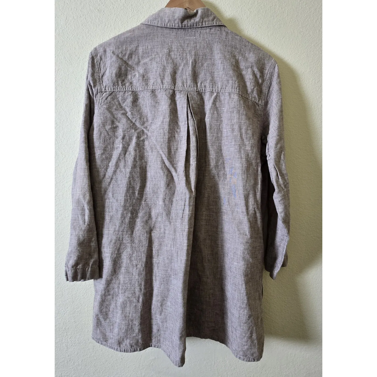 Chico's Design Button Women's Medium 1 Brown Long Sleeve Collared Linen Blend‎ - Image 3