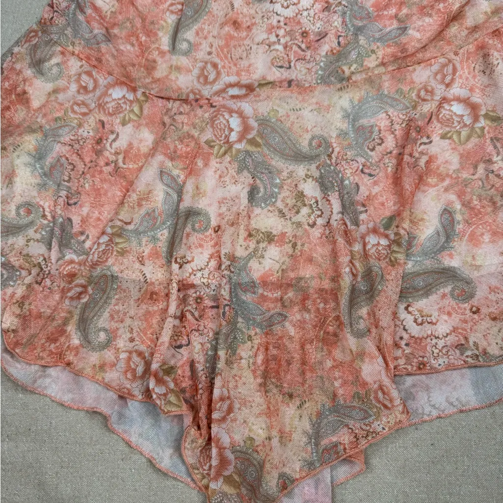 See You Monday Mesh Skirt L Pink Coral Paisley Handkerchief Asymmetrical Hem - Image 4
