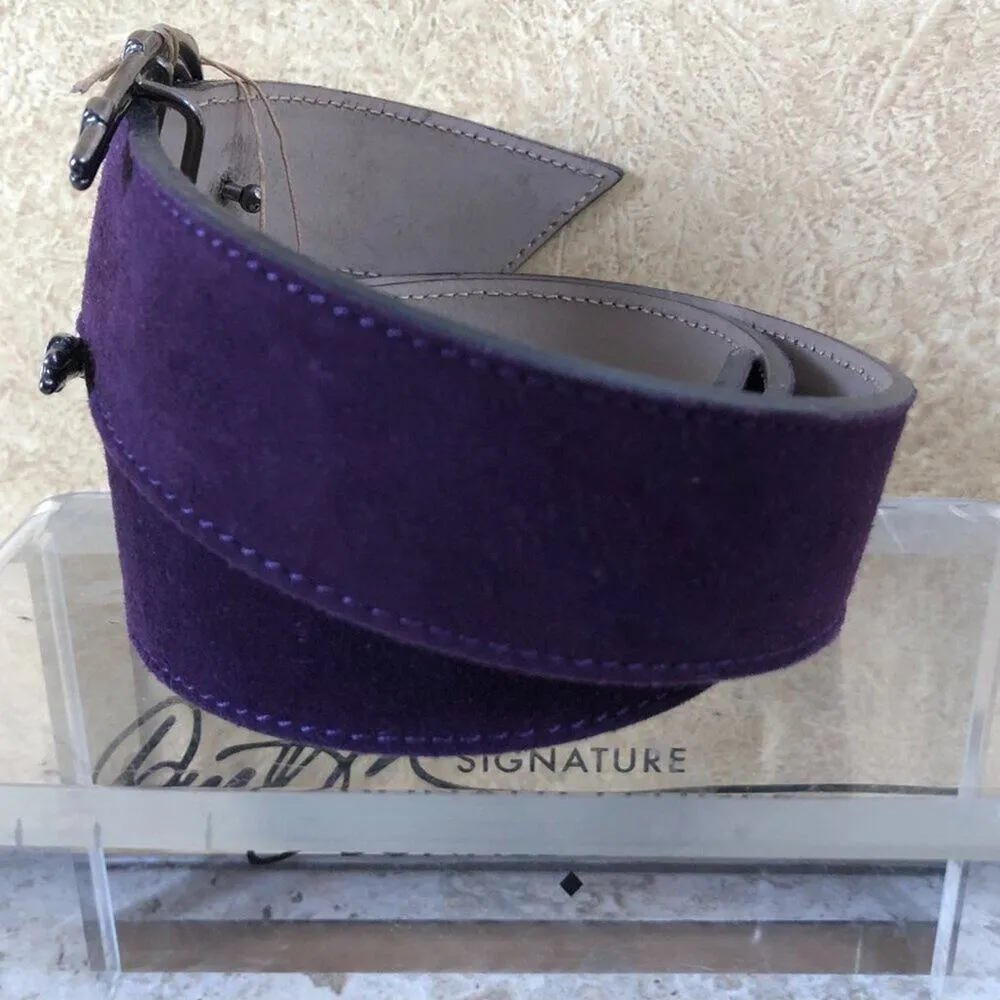 Donald Pliner Belt Dark Purple Suede Silver Metal Horseshoe Buckle New NWT $215 - Image 4
