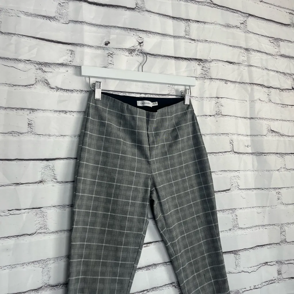 Calvin Klein Plaid Ankle Dress Pants Slim Fit Stretch Gray Women’s 2 Workwear - Image 3