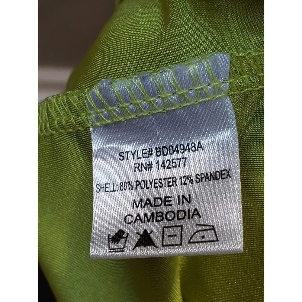 Blaishe Mini Bodycon Dress Womens Medium Lime Green Satin Faux Wrap Square Neck - Image 6