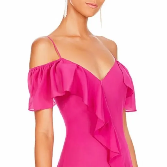 NWT Revolve x GOLD HAWK 100% Silk Hot Pink Ruffle - Image 6