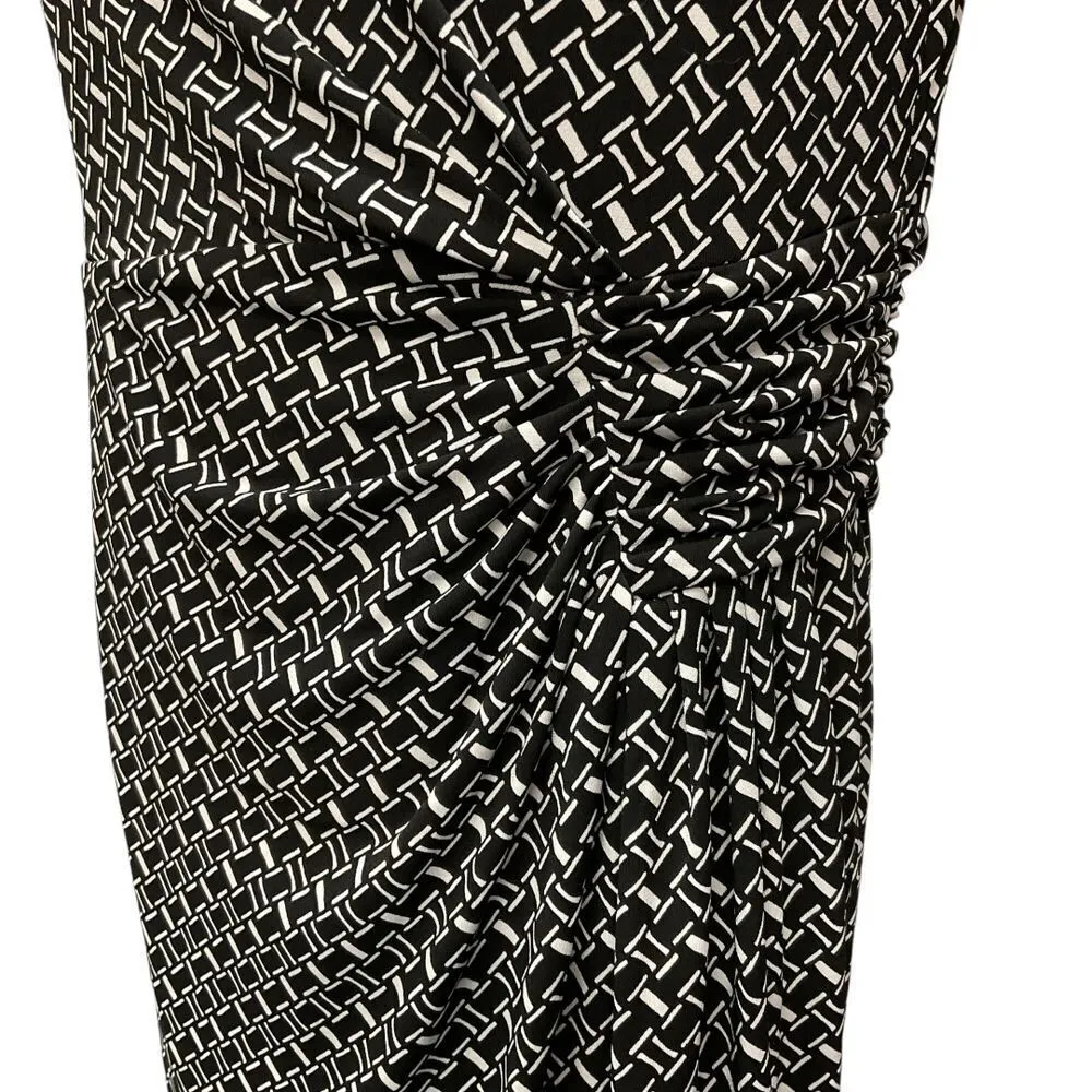 White House Black Market Women's Geometric Shirred Waist Sheath Dress Formal SzL - Image 3