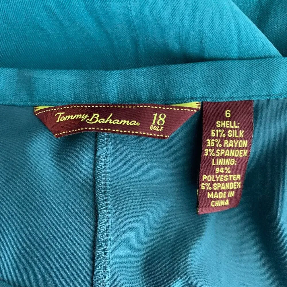 Tommy Bahama 18 Golf Silk Skort 6 Green Pleated Side Zip Shorts Tennis Skirt - Image 6