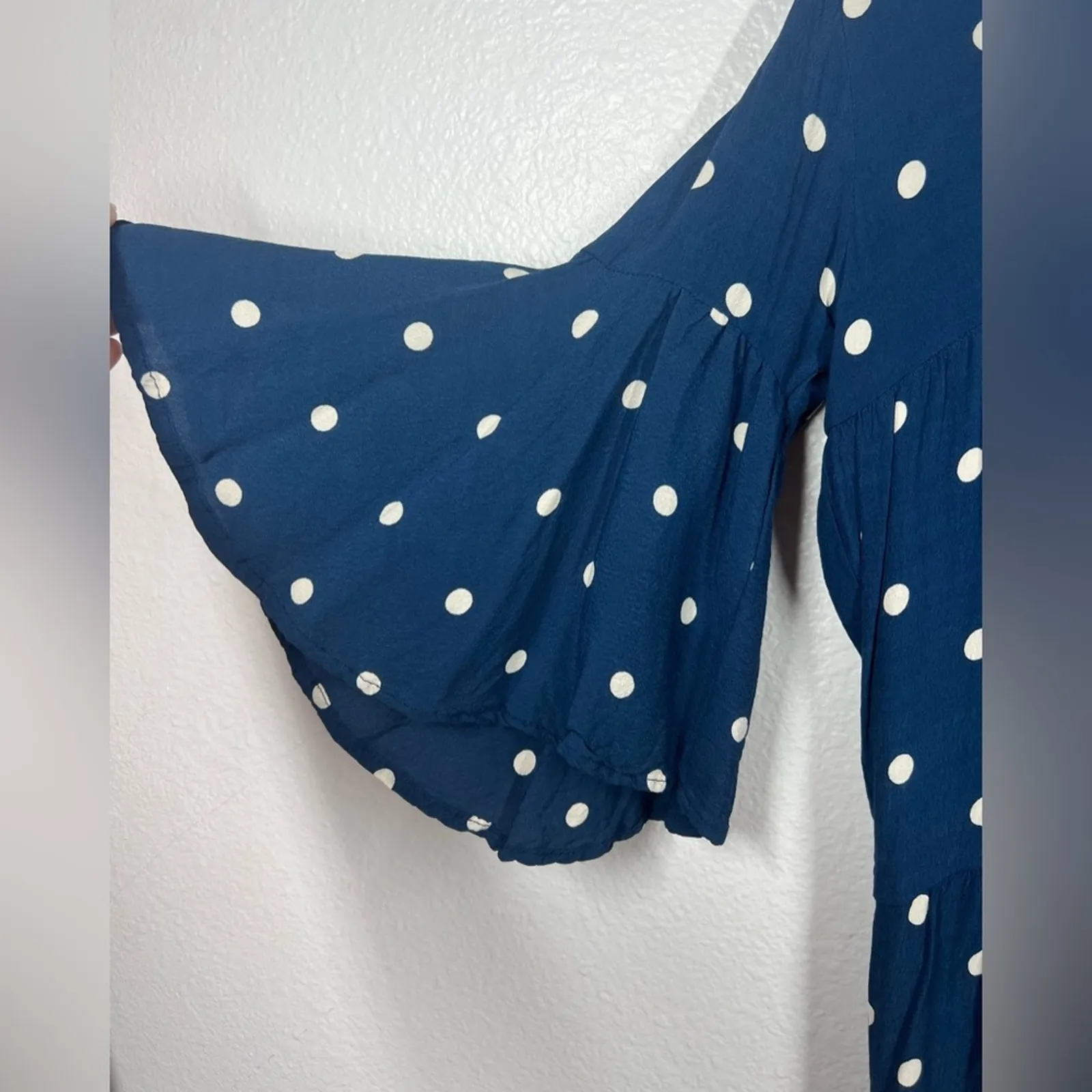 Faithfull The Brand Fresa Ronja Dot Vintage Blue Tiered Mini Dress Size Small - Image 6