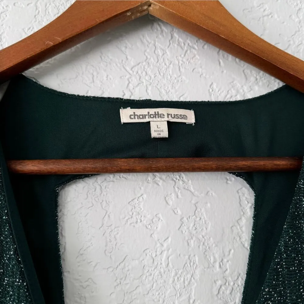 Charlotte Russe Green Shimmer Long Sleeve Midi Dress Size Large - Image 4