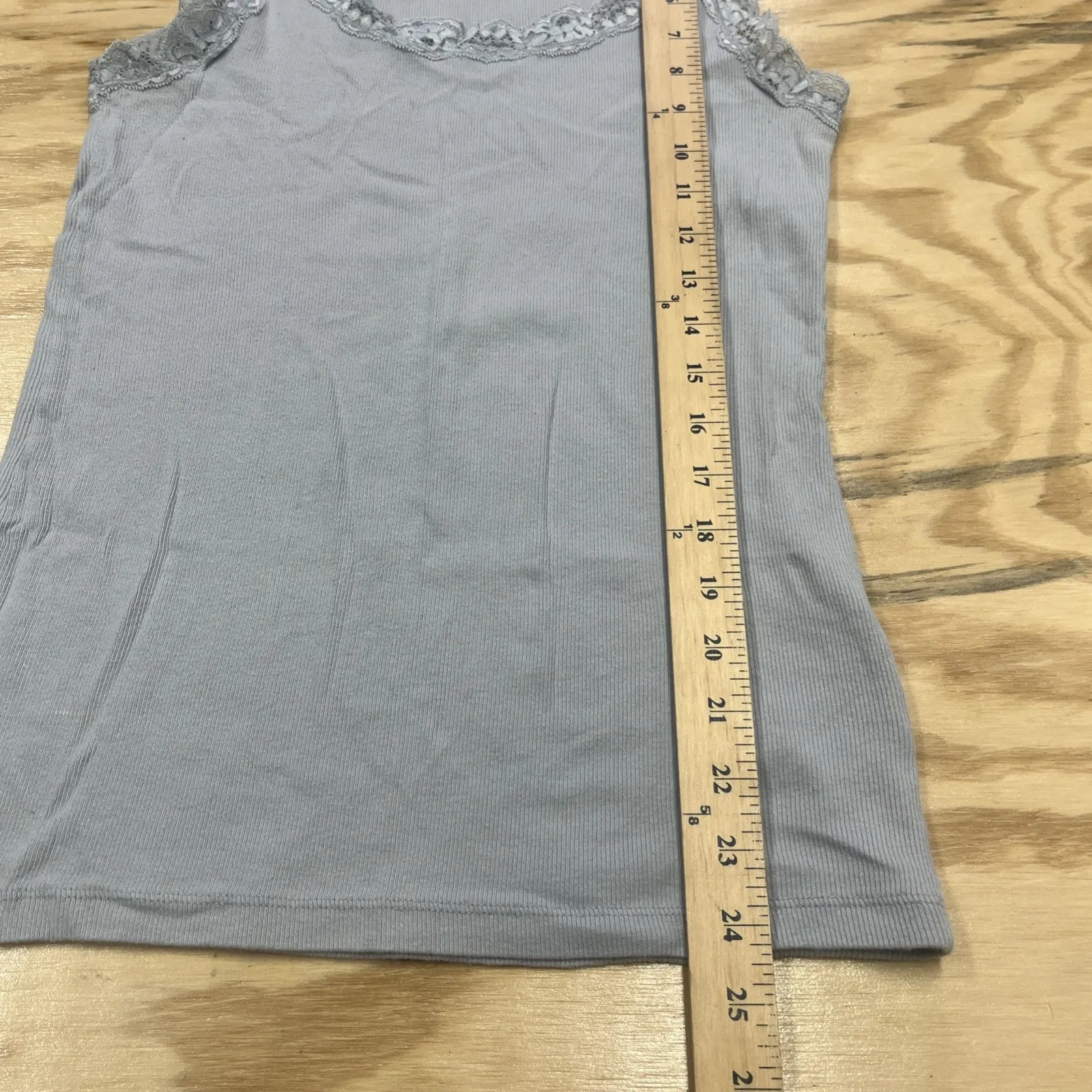 Faded Glory Y2K Cami Tank Top Lace Trim Large Gray Ribbed Fairy Grunge Coquette - Image 11