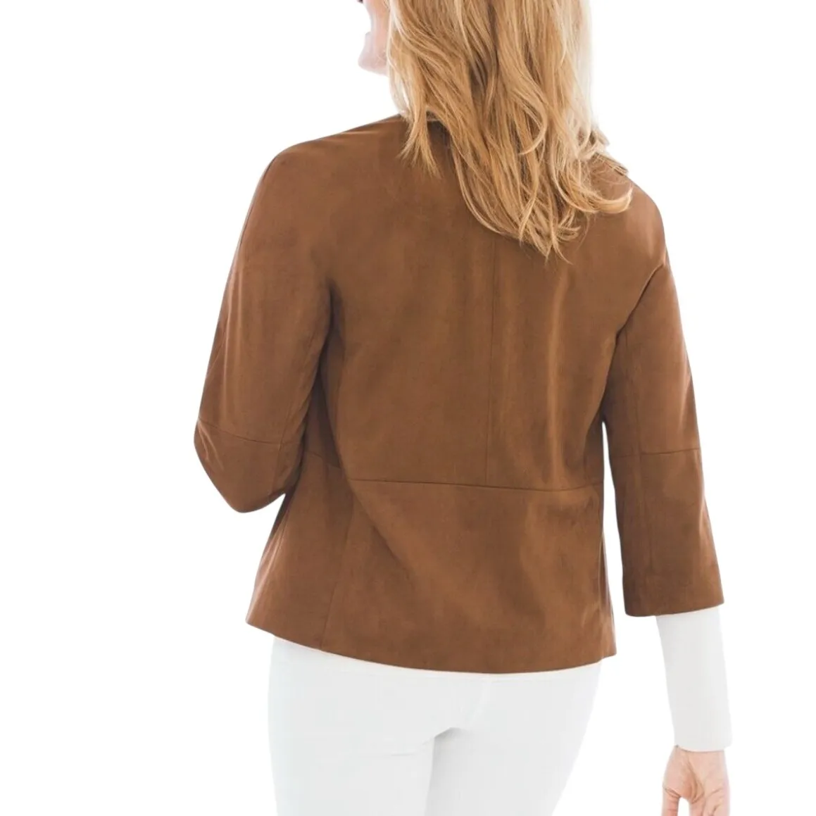 Chicos Womens Brown Faux Suede Eyelet Grommet‎ Gold Accent Jacket Size Small - Image 2