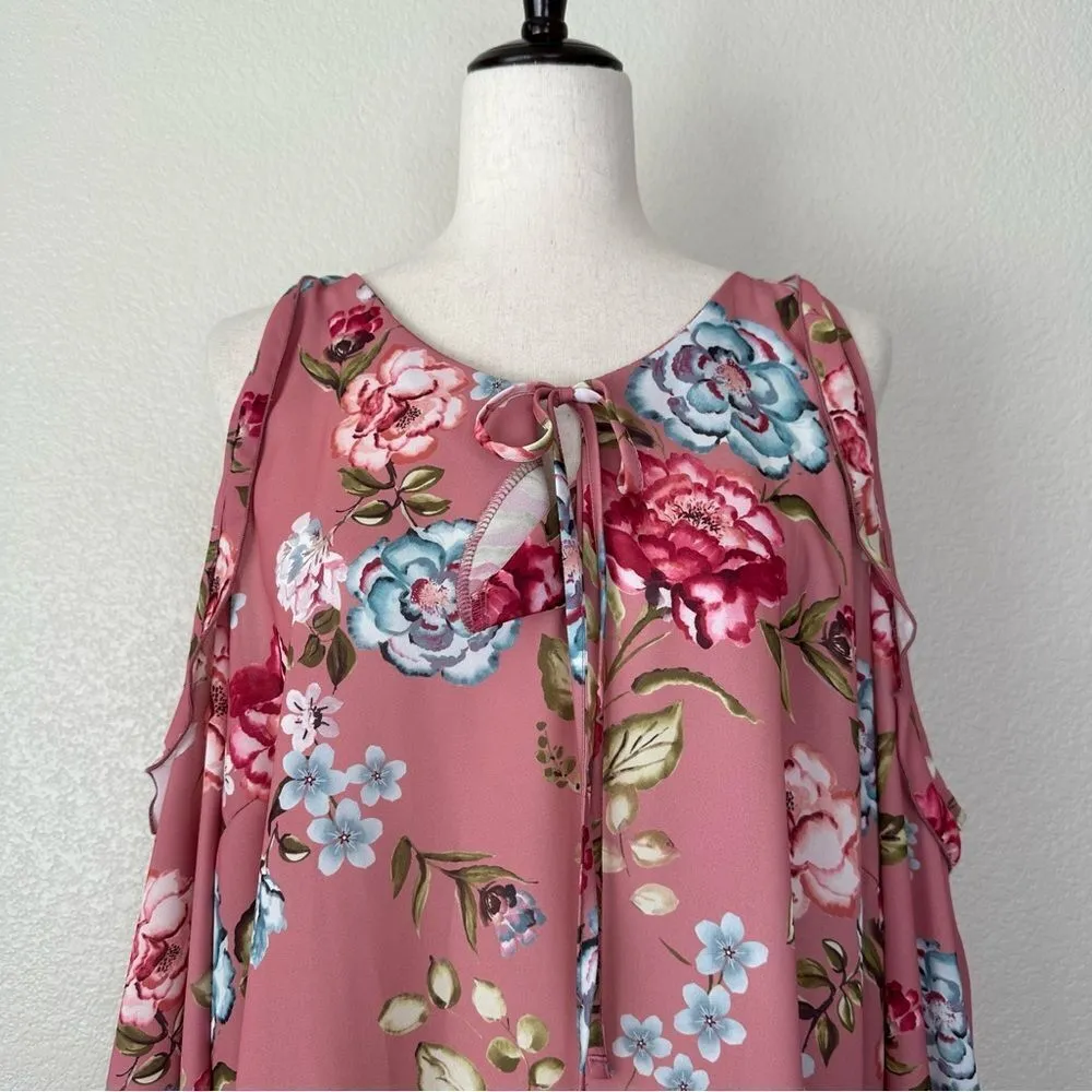 Sweet Pea by Stacy Frati Floral Cold Shoulder Top Pink Size XXL - Image 3