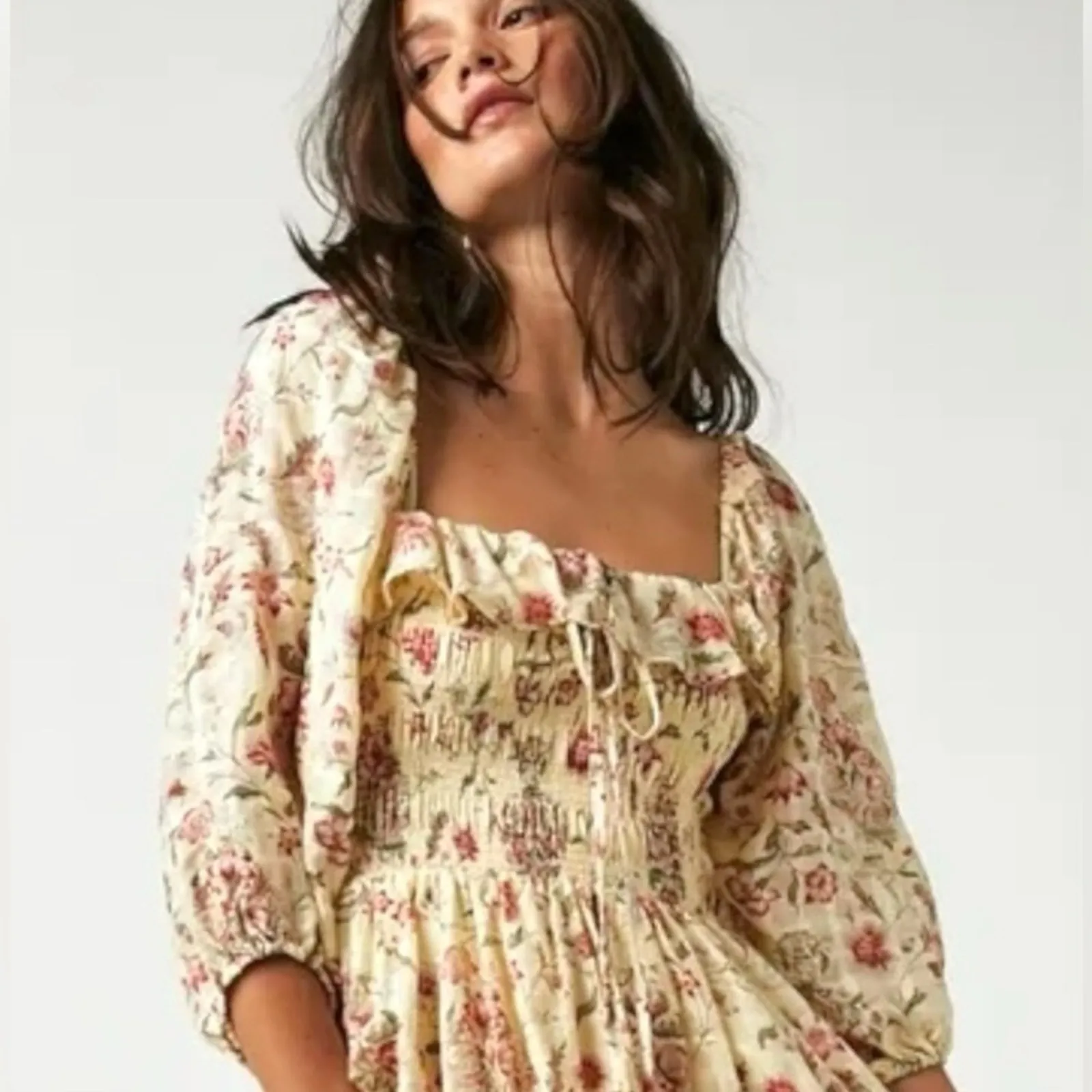 Free People Ethereal Oasis Printed Midi Dress Ivory Medium Bohemian Cottage - Image 7