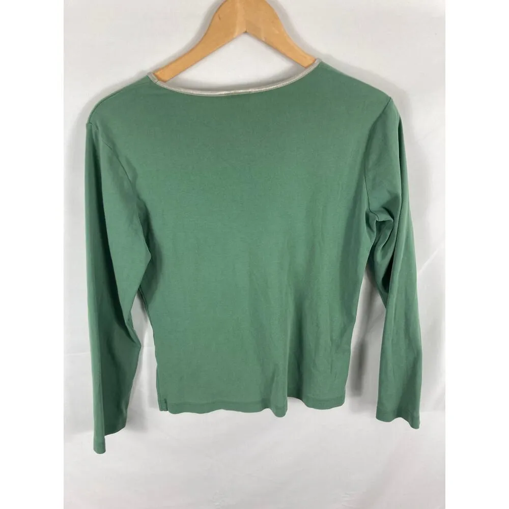 J Jill Green Long Sleeve Cotton Tshirt Size Small - Image 3