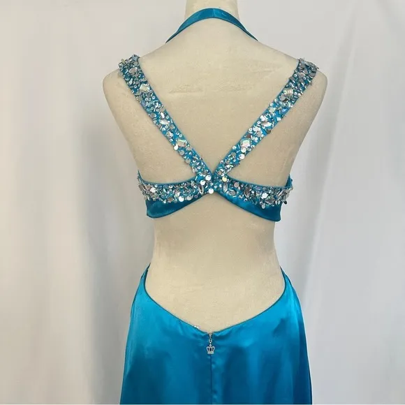 Teal Blue‎ Dress Size 8 Beaded Evening Party Cocktail Prom Bedazzled Rhinestone Blue - Image 6