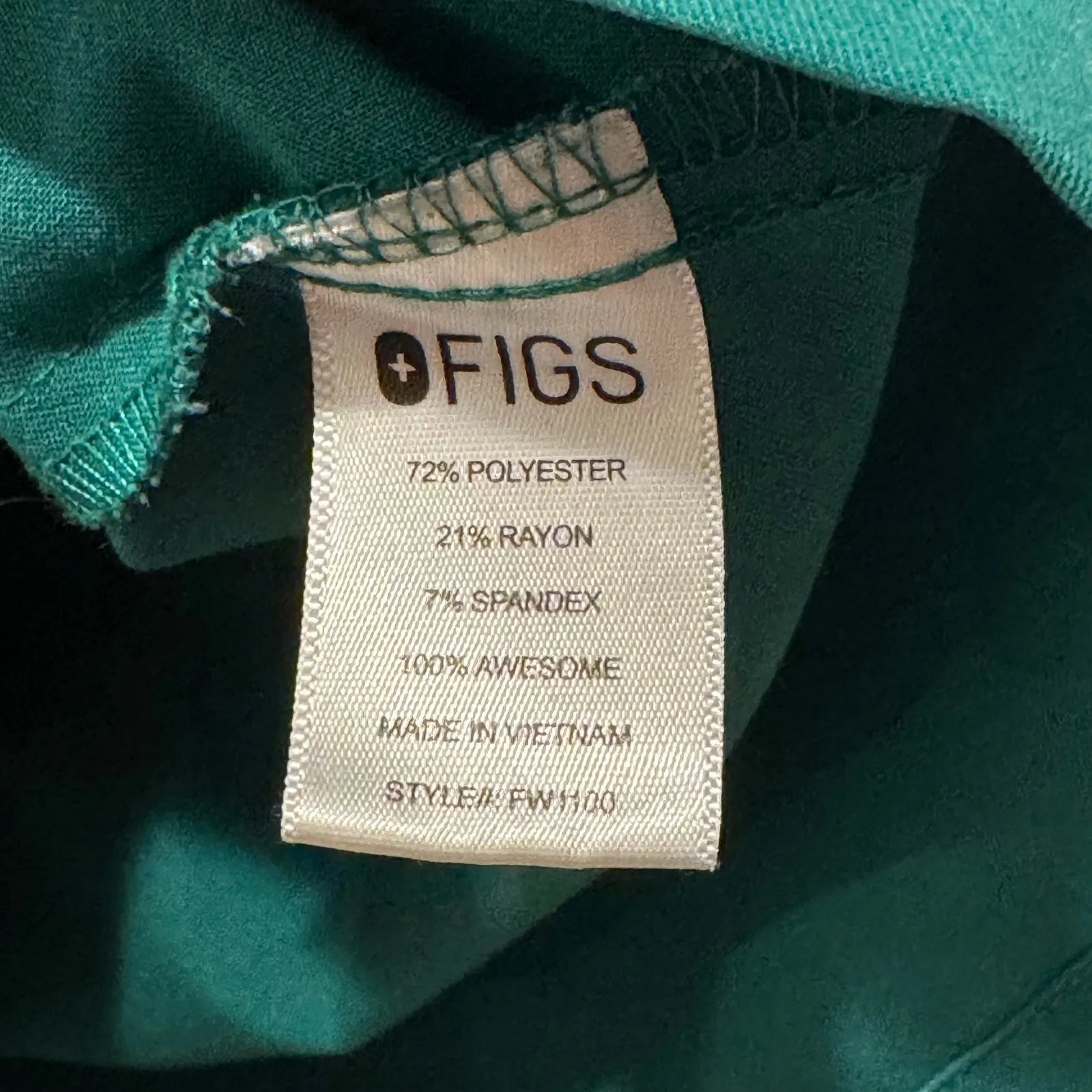 FIGS Scrub Top Hunter Green V Neck Short Sleeve Women's Size Medium - Image 4