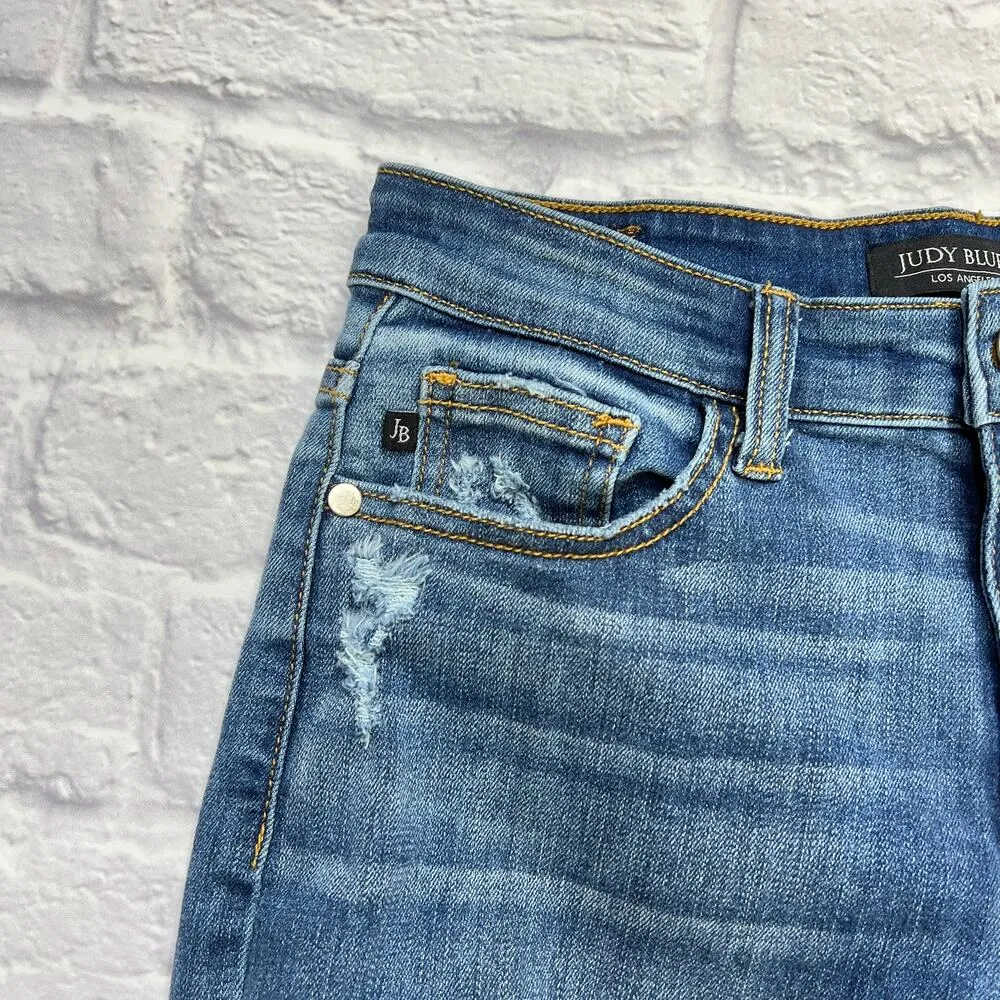 Judy Blue Women Slim Fit Distressed Crop Jeans (Style 82172) Size 5/27 Stretch - Image 4