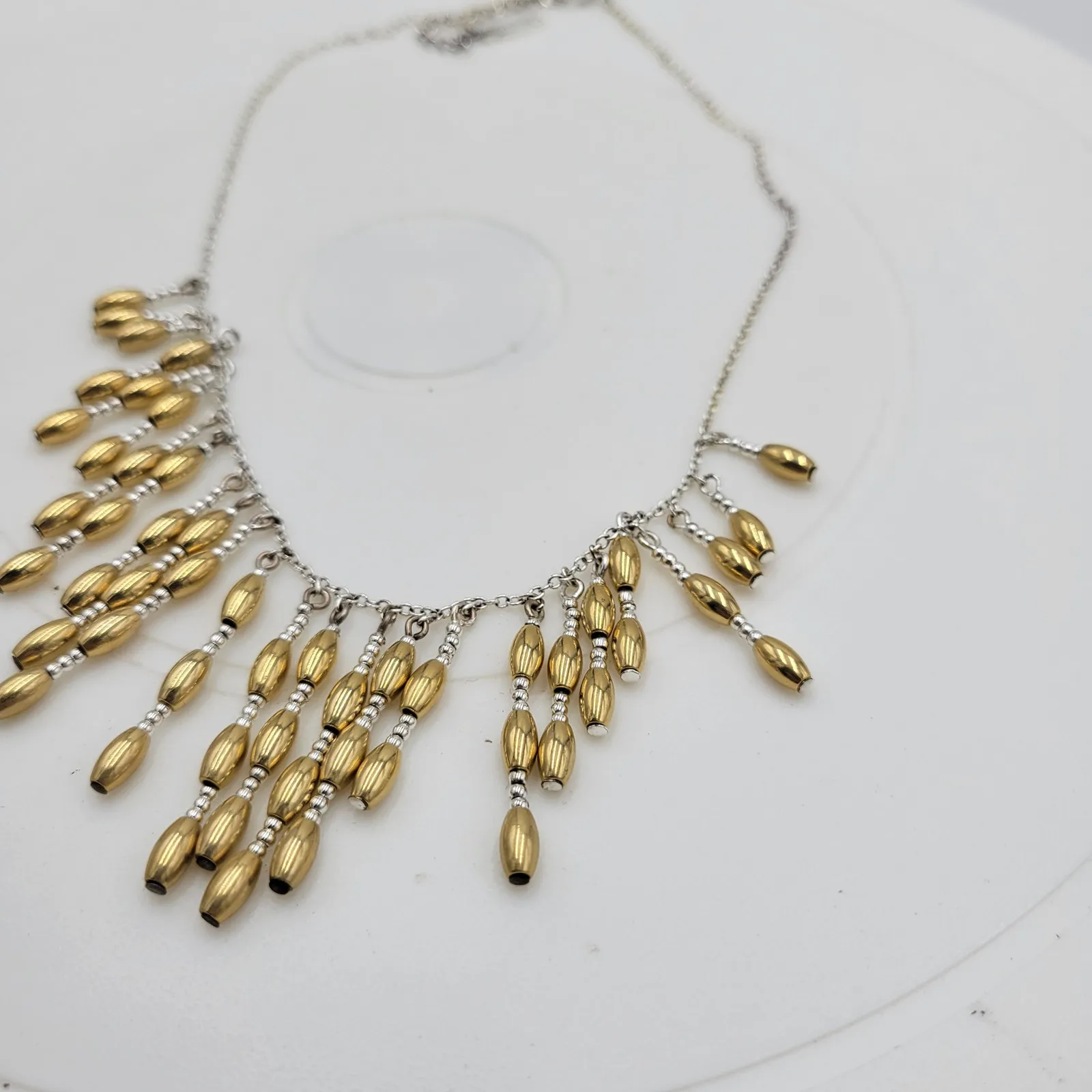 Vintage Napier‎ Metal Barrel Beads Bib Neckleace 19" Gold Silver Tone Dangling - Image 6