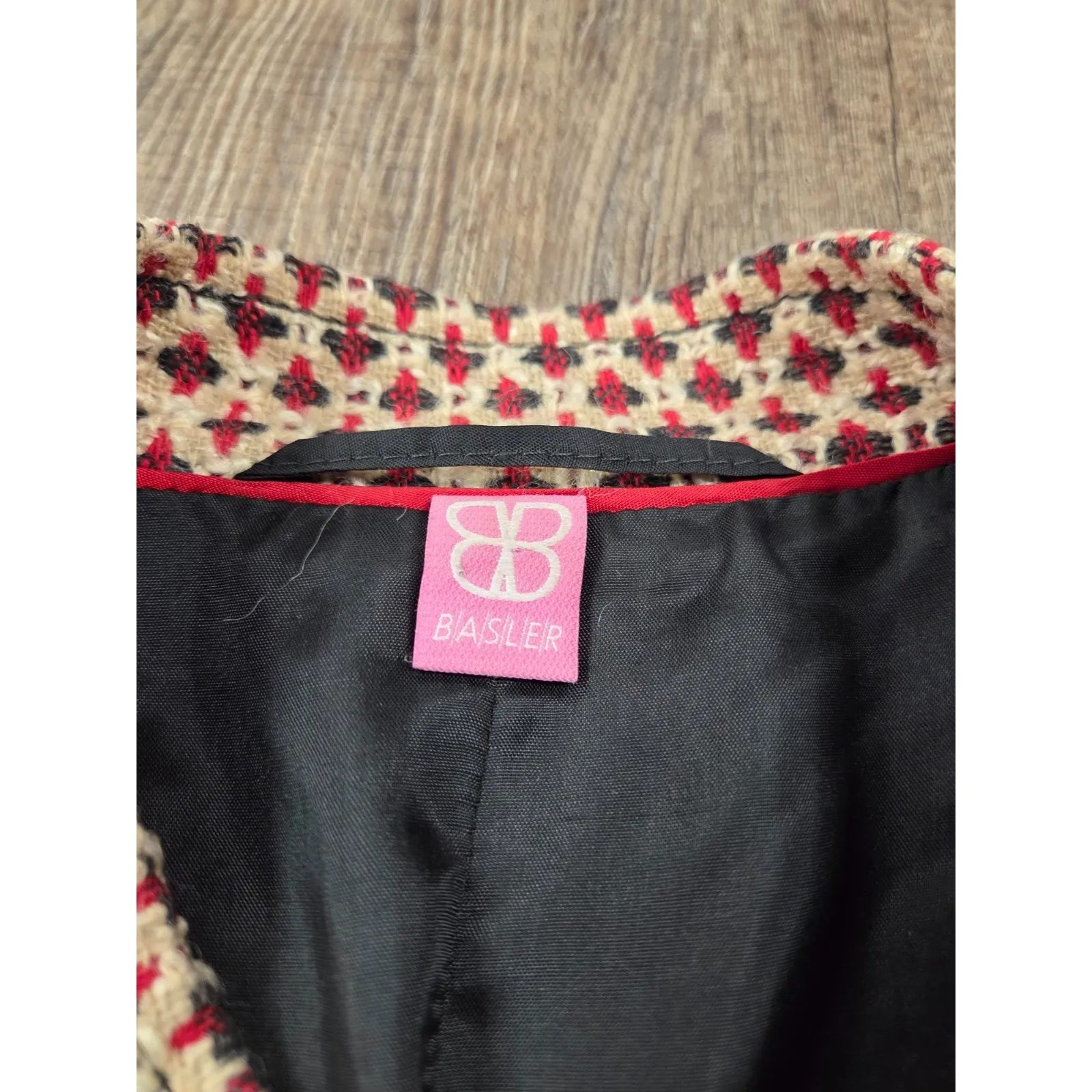 Basler Beige Red Black Women's Jacket Blazer Size Small Wool Blend - Image 3