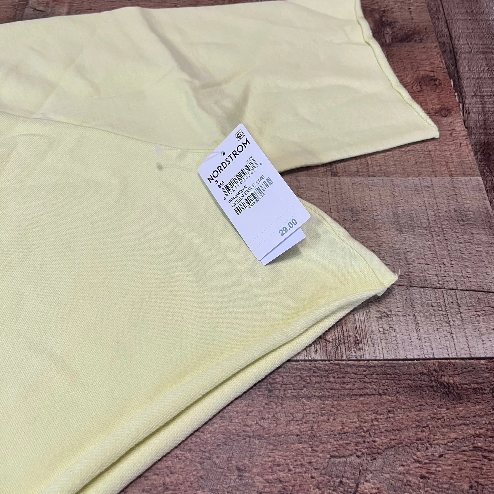 BP NEW Women's Yellow Smiley Face Fleece Cropped Short Sleeve Sweatshirt Sz S - Image 5