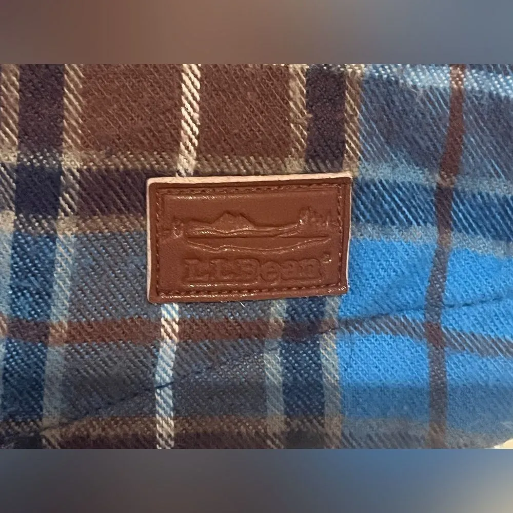 L.L.Bean blue flannel zip up jacket with hoodie Size XS Blue and Brown - Image 8