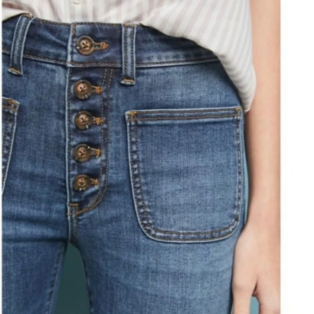 Anthropologie Pilcro High-Rise Denim Legging Button Fly Patch Pocket Size 27 - Image 2