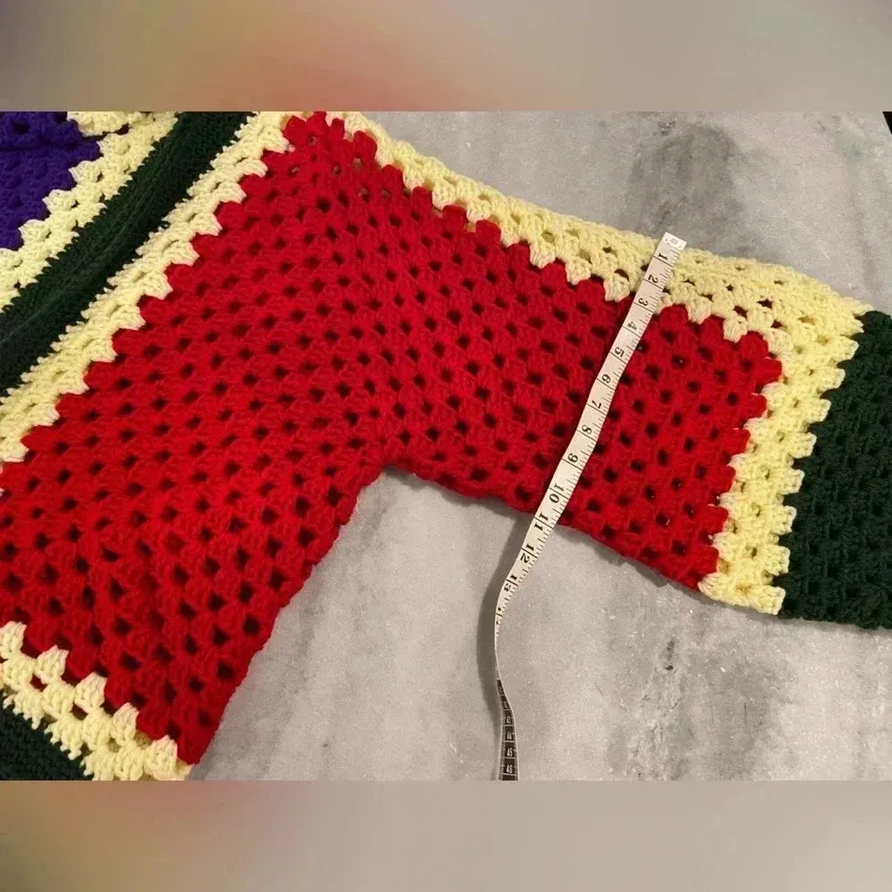 Handmade Crochet Oversized Hexagon Granny Square Open Front Cardigan Sweater OS - Image 8