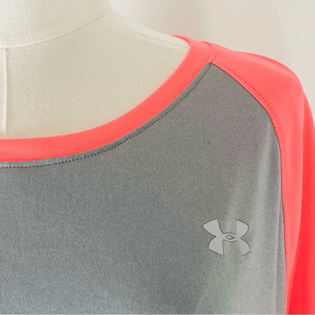 Under Armour HeatGear Loose Gray & Neon Pink Long Sleeve Shirt Size L #1293980 - Image 2
